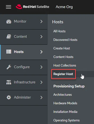 Click on Hosts > Register Host