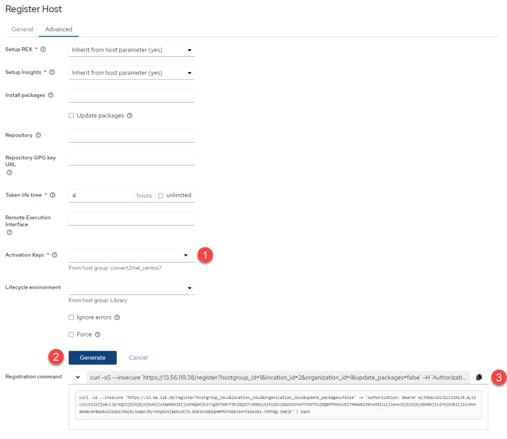 Register Host Advanced Tab