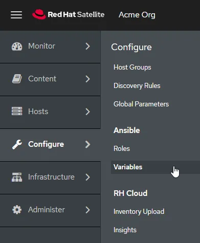 Go to the Ansible Variables sub-menu
