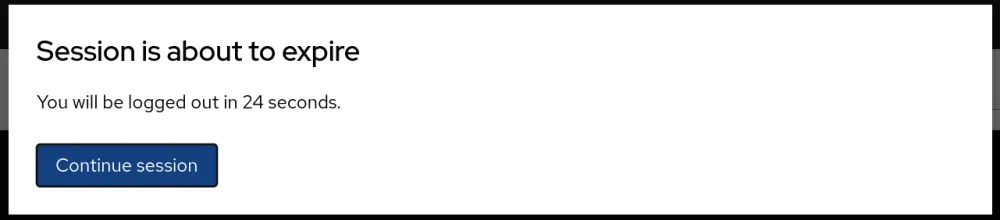 This screenshot shows what happens when you have the idle timeout configured and are nearing the timeout period due to inactivity