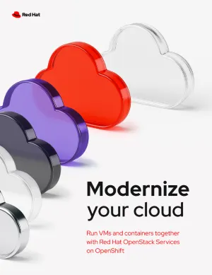 Front cover of Modernize your cloud ebook featuring the title, subtitle and a row of colorful clouds