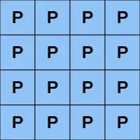 4x4 grid each cell contains a letter "P"