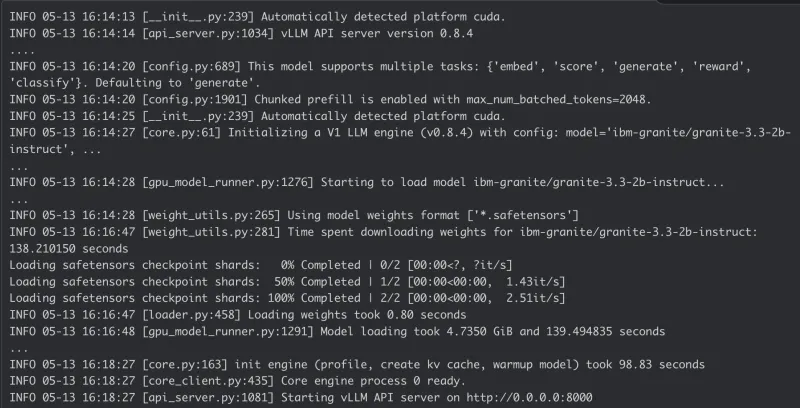 AI Inference Server container log