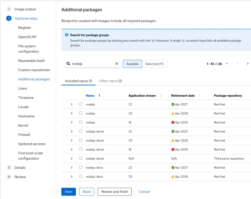 Screenshot showing&nbsp;Application Streams life cycle guidance