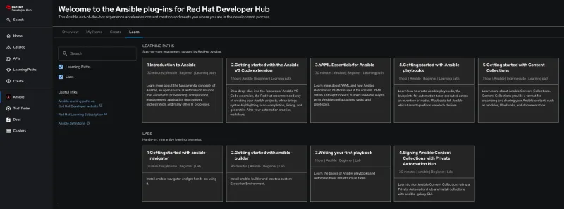 Ansible-specific learning paths and labs