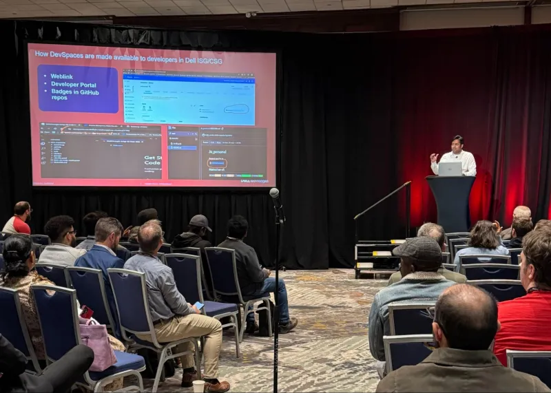 Image 1: Joseph Kanjirathinkal sharing how OpenShift Dev Spaces are made available to developers in Dell ISG/CSG