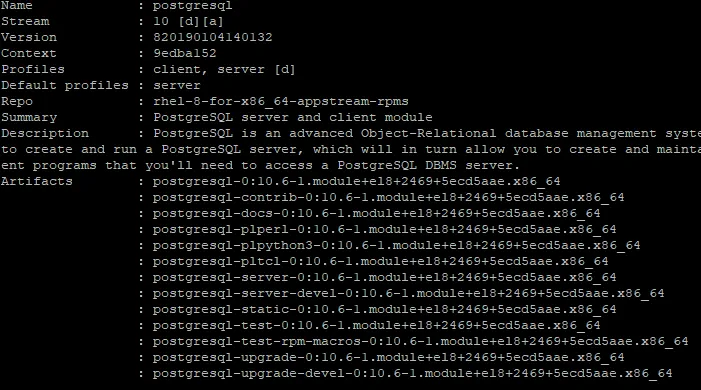 # yum module info postgresql