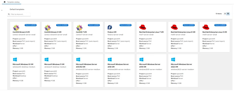 The built in template catalog allows for rapid deployment of virtual machines.