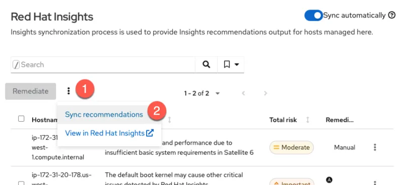 Select the kebab button, and click on "Sync recommendations"