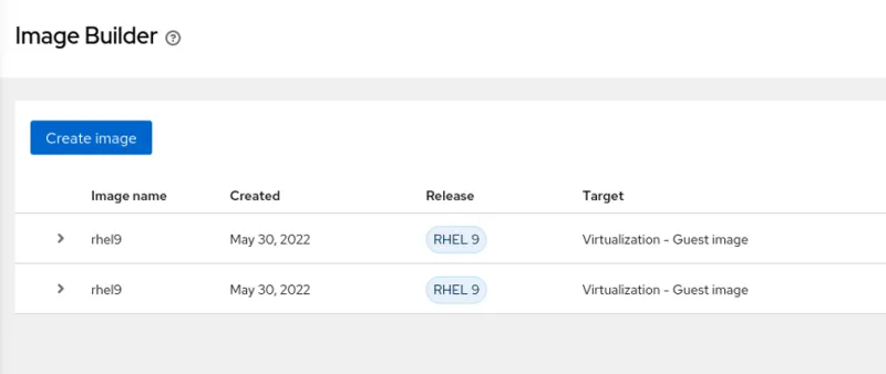 Image Builder Create Image page